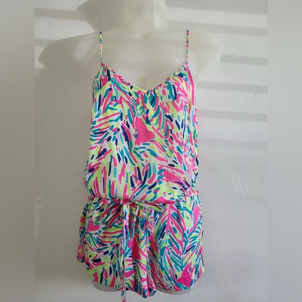 Lilly Pulitzer Palm Reader Dusk Romper Summer Bright Neon Tropical Print- XXS - Picture 2 of 3